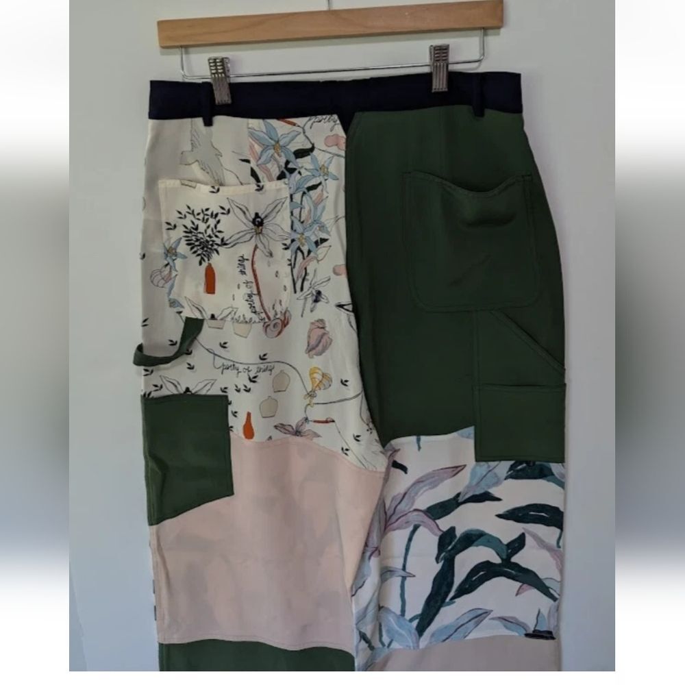 Tory Burch 100% Silk Floral Wide-Leg Cargo Patchwork Trousers Pants Size 6 - Picture 6 of 16